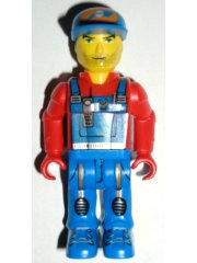 Crew-Mann mit blauem Overall, rotes Shirt 